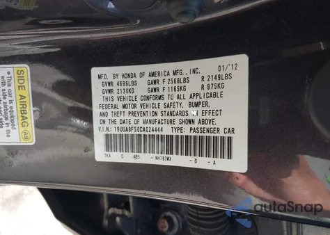 2012 Acura Tl 3.5 z USA, uszkodzony, nr VIN 19UUA8F50CA024444